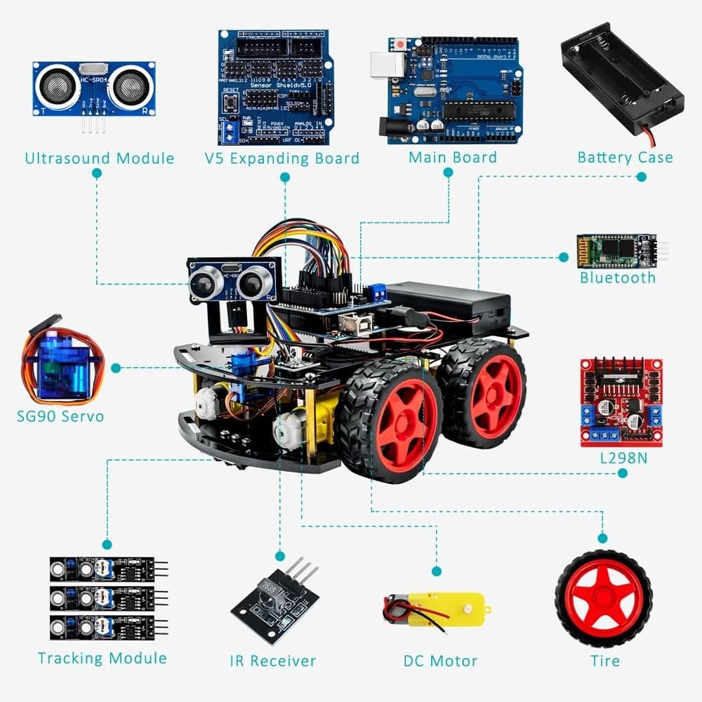 Kit Carro Robot Inteligente R3 | Arduino + Bluetooth + Seguidor de Línea + Ultrasonido