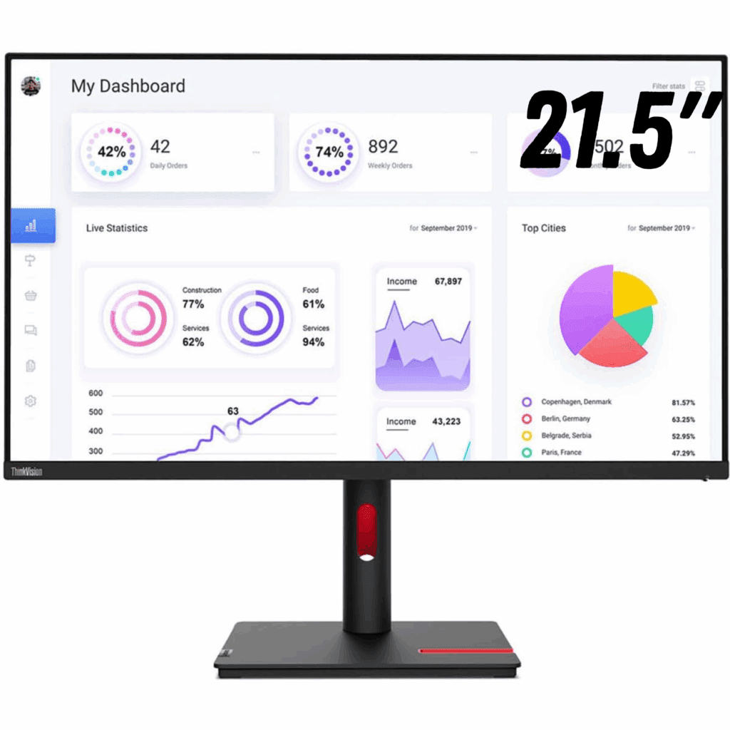MONITOR LENOVO T22I-30 21.5" (1920×1080) IPS 250 FULL HD ADJUSTABLE STAND