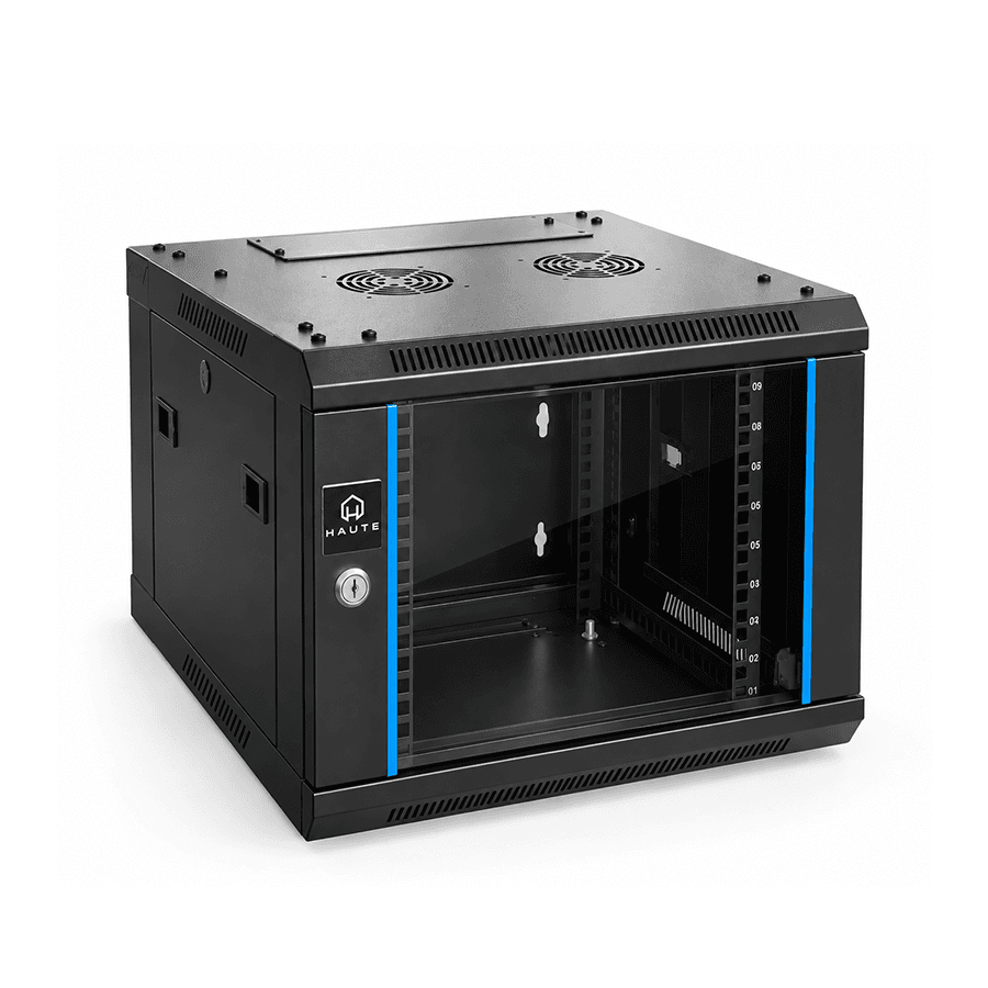 GABINETE RACK CERRADO HAUTE HTE-WS6609 DE PARED CON PUERTA DE VIDRIO 9UR